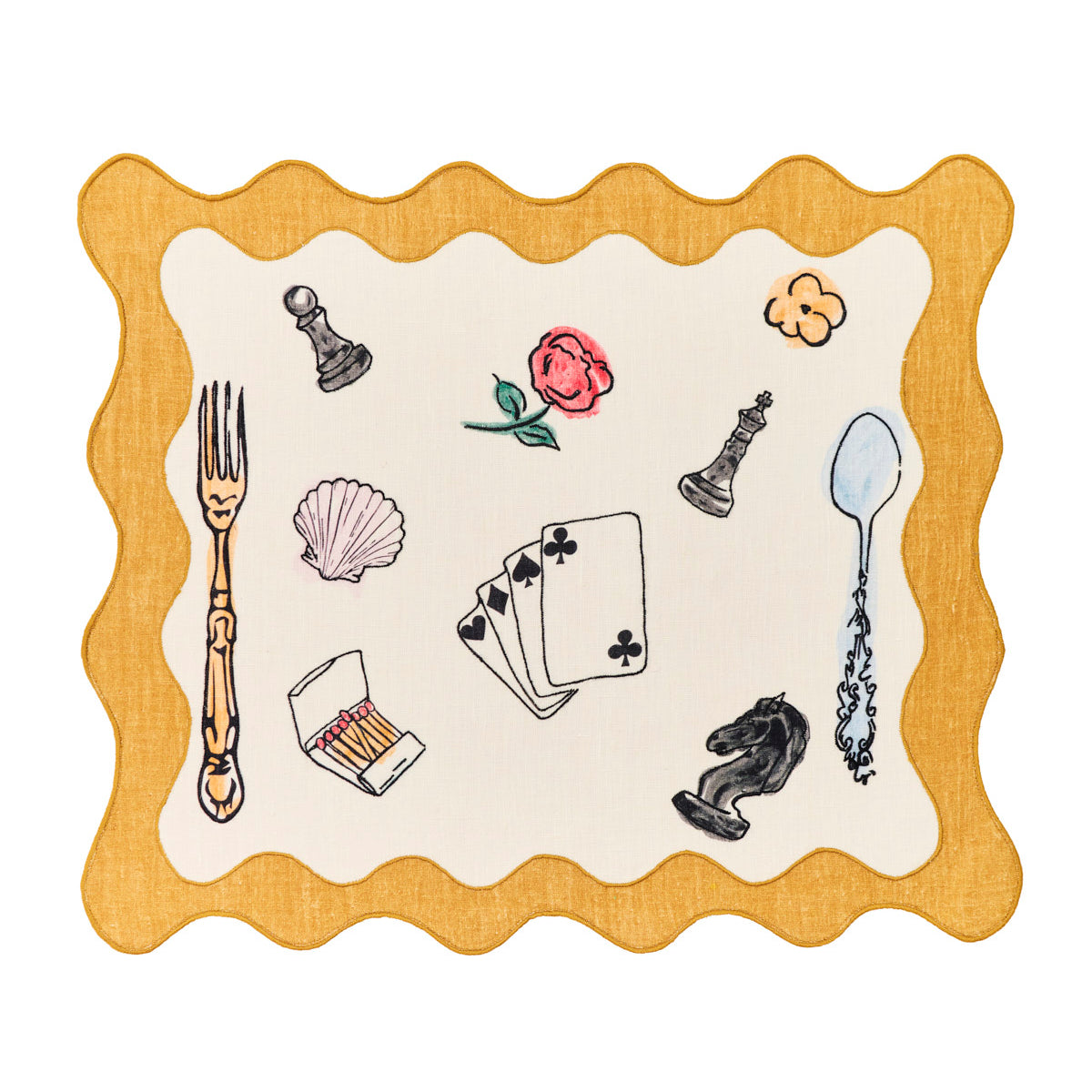 Salon Motif Scallop Embroidered Linen Placemats Set of 4