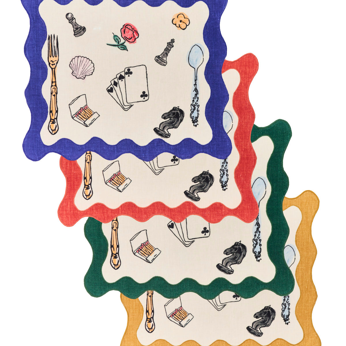 Salon Motif Scallop Embroidered Linen Placemats Set of 4