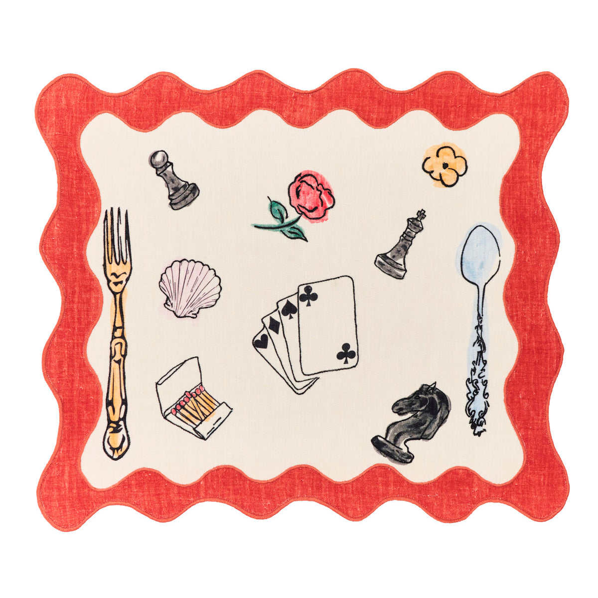 Salon Motif Scallop Embroidered Linen Placemats Set of 4