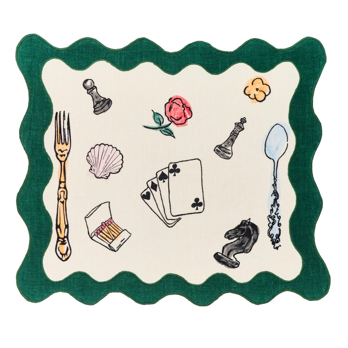 Salon Motif Scallop Embroidered Linen Placemats Set of 4
