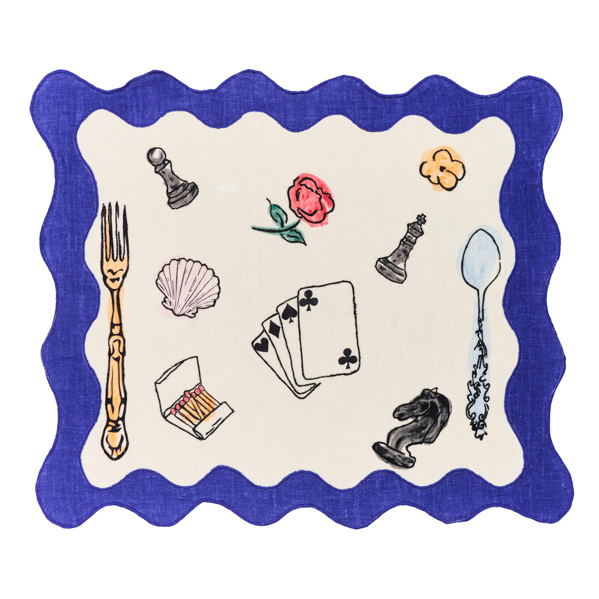 Salon Motif Scallop Embroidered Linen Placemats Set of 4