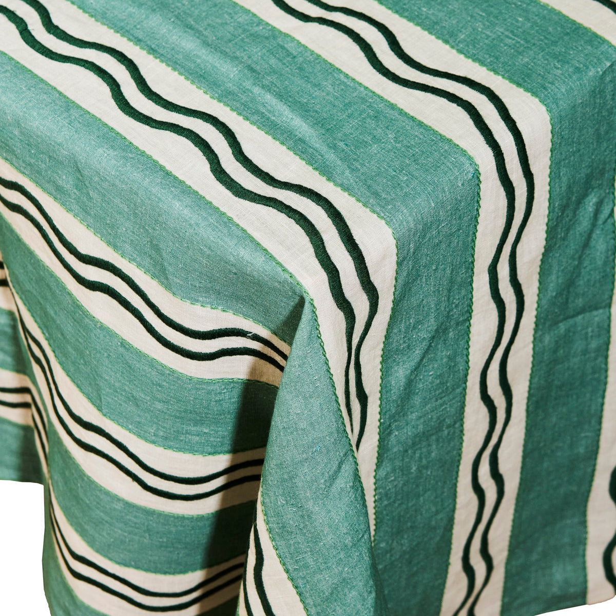 Monaco Stripe Linen Embroidered Tablecloth