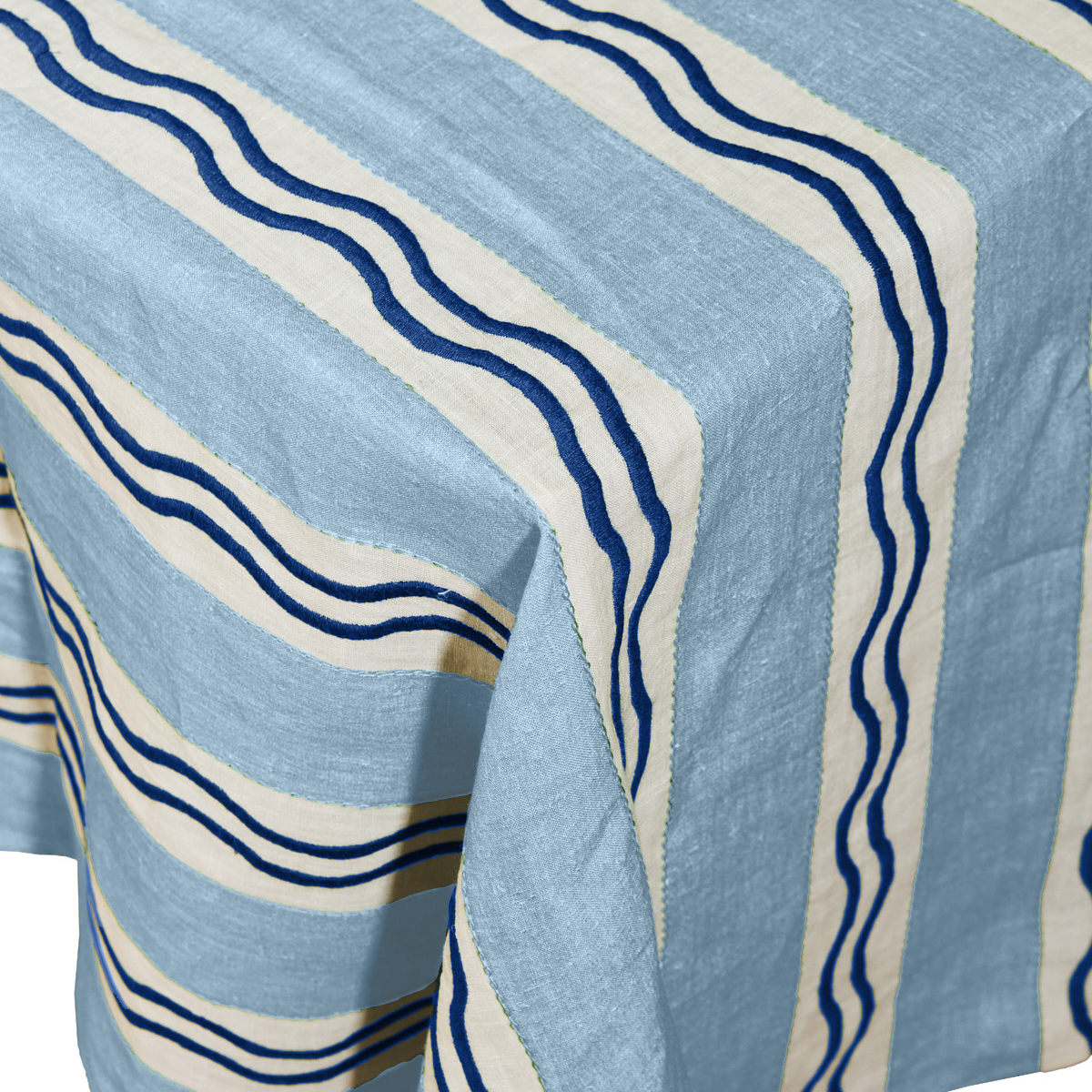 Monaco Stripe Linen Embroidered Tablecloth