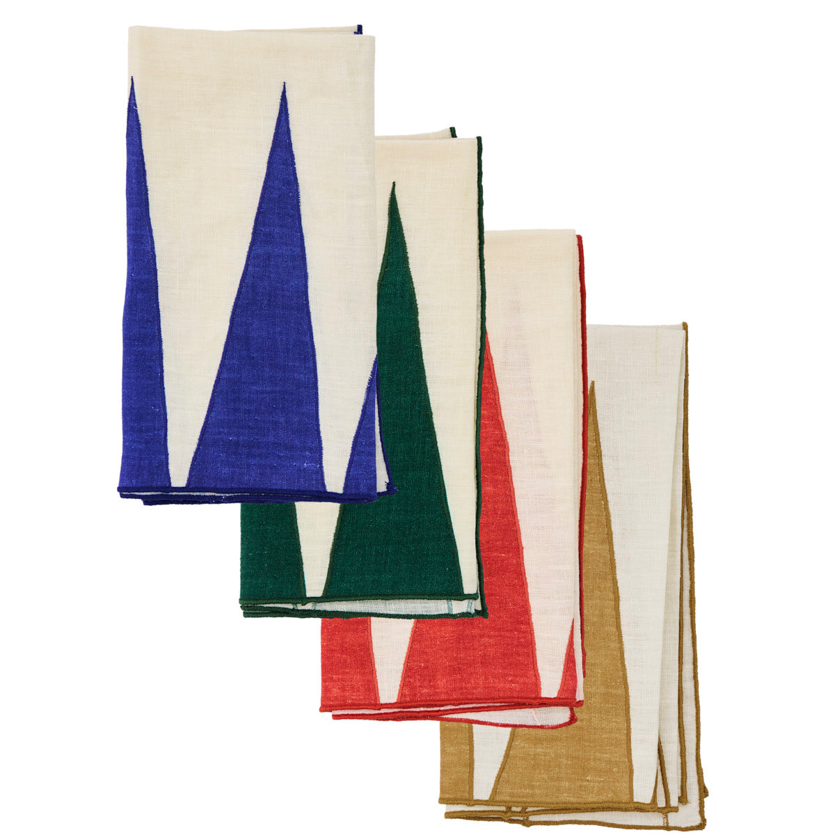 Backgammon Embroidered Linen Napkins in Green (Set of 4)
