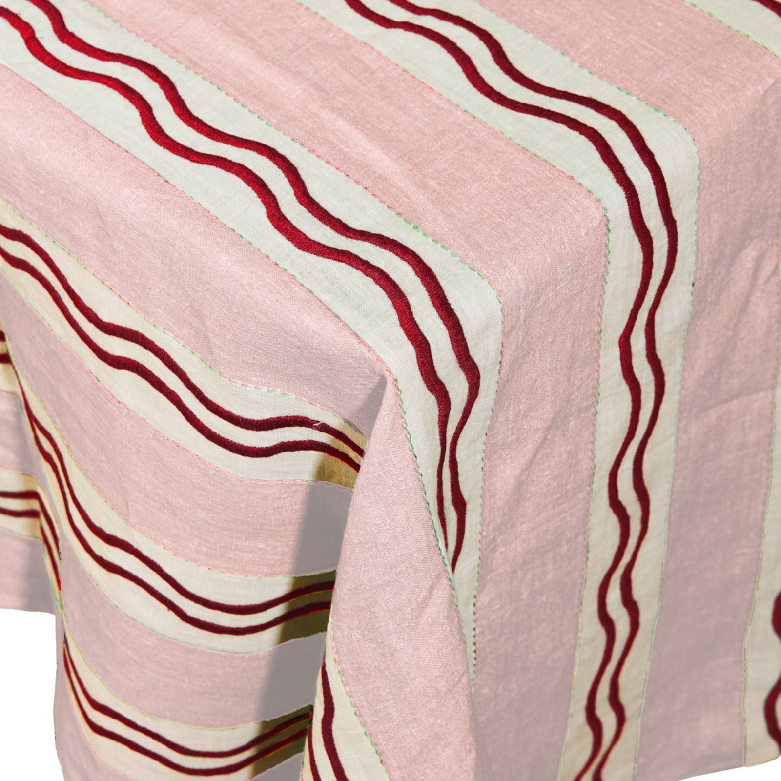 Monaco Stripe Linen Embroidered Tablecloth