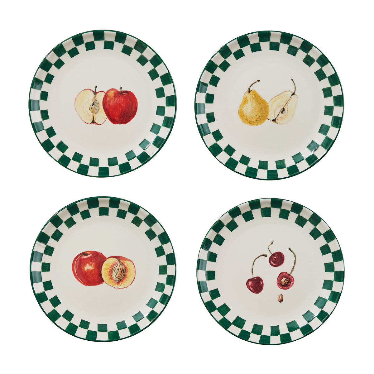 Still Life Hand-Painted Dinner Plates in Green (Set of 4)