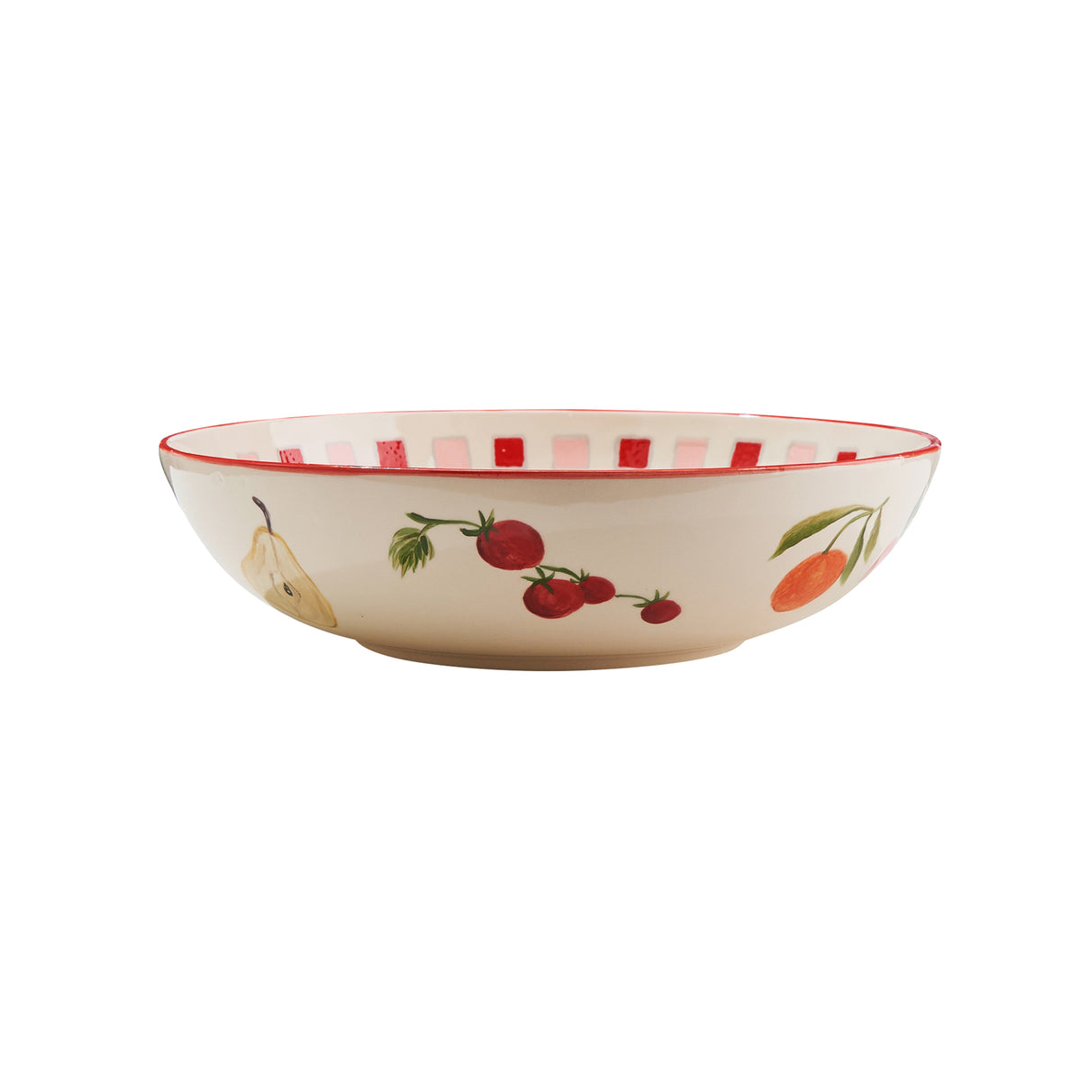 Still Life Hand-Painted Serving Bowl in Red