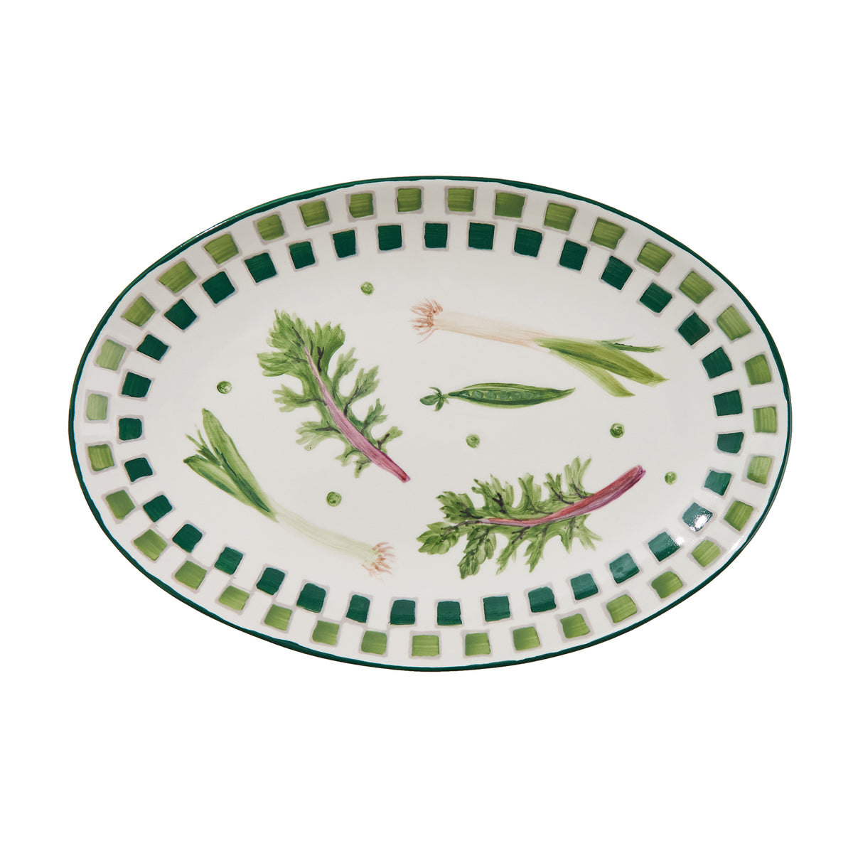 Still Life Hand-Painted Serving Platter in Green