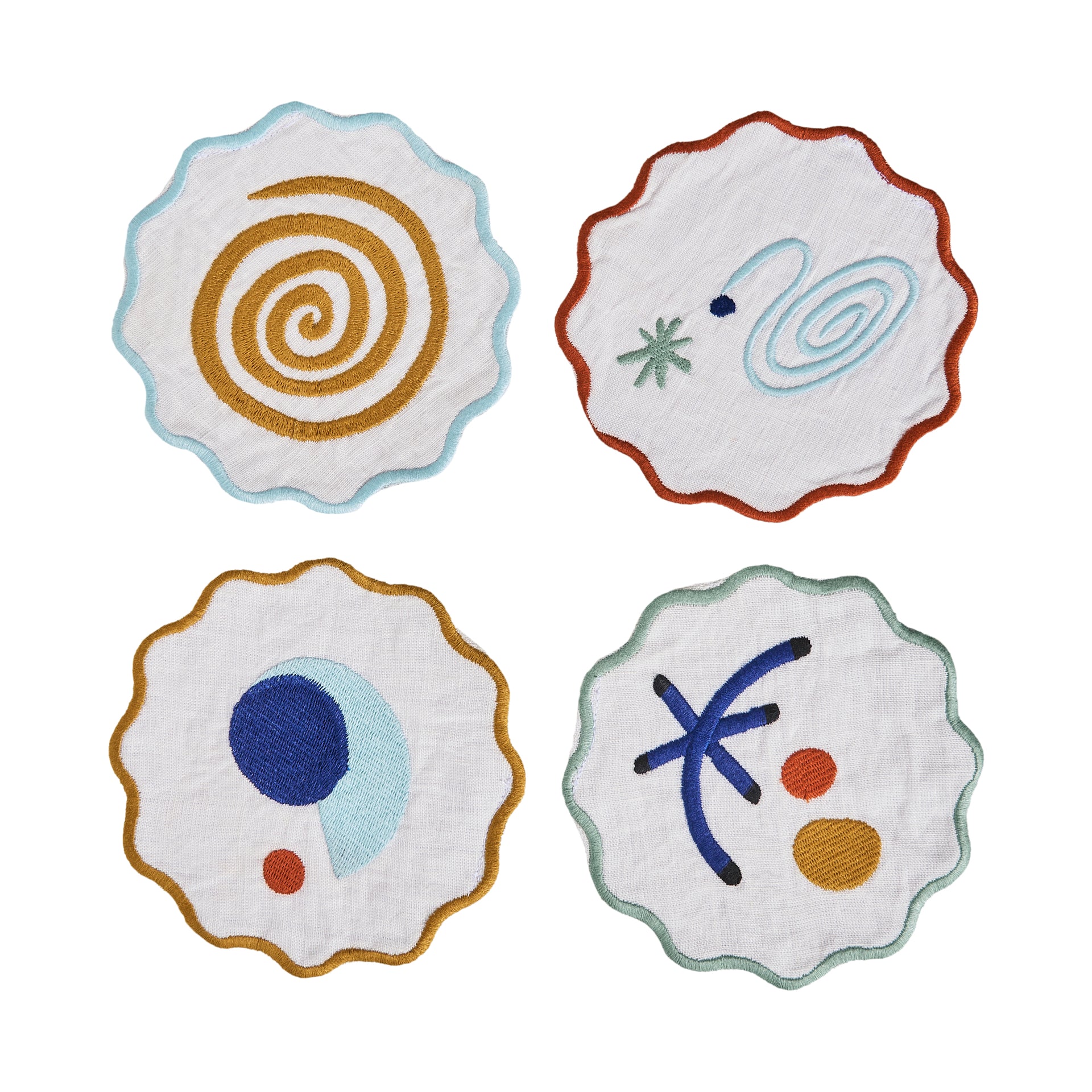 Celestial Embroidered Linen Coasters in Multicolor (Set of 4) - Celestial - Multicolor / 1 Set