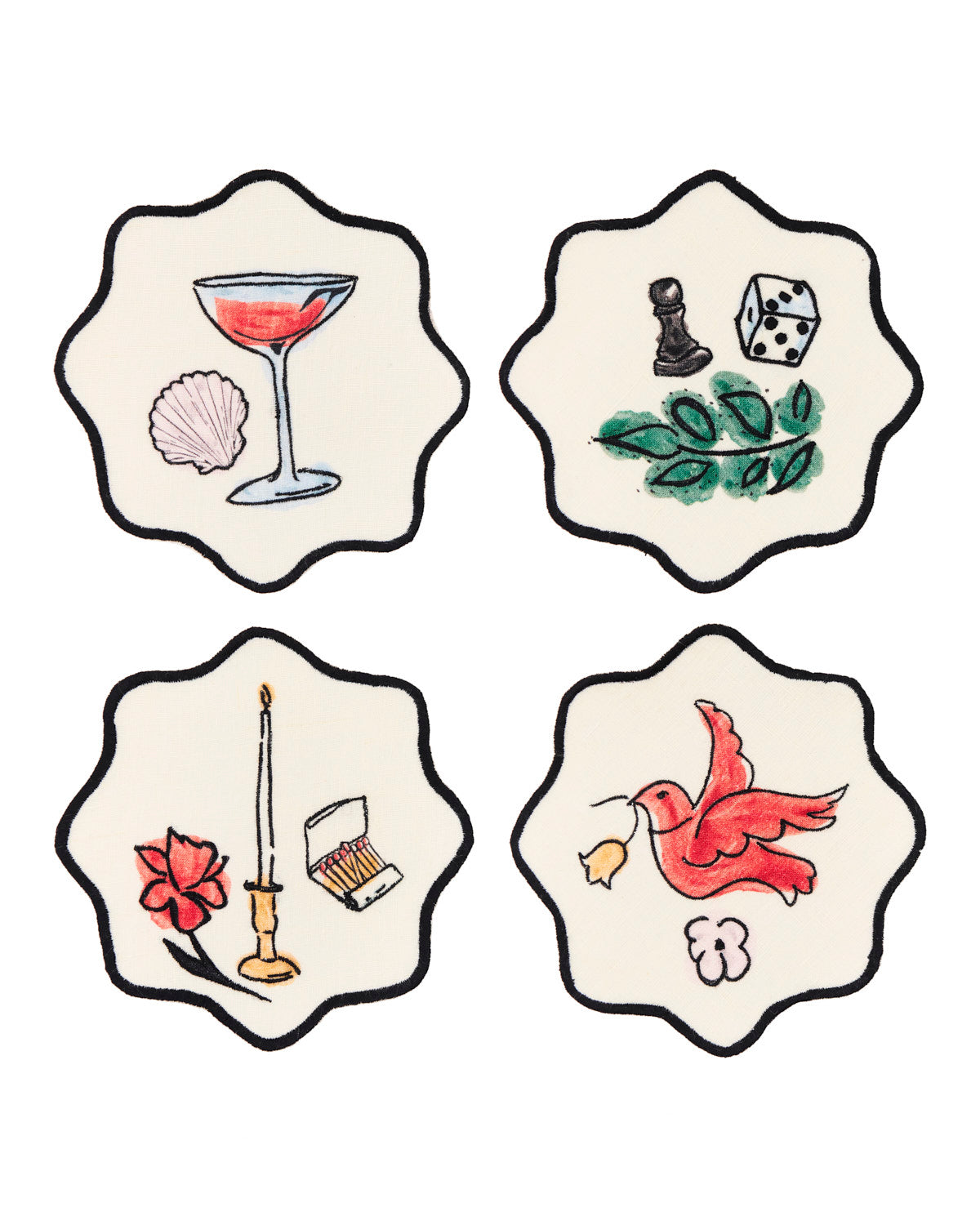 Salon Motif Embroidered Linen Coasters (Set of 4) - Salon Motif