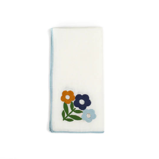 White Linen Napkin Set with Multi-color Signature Floral