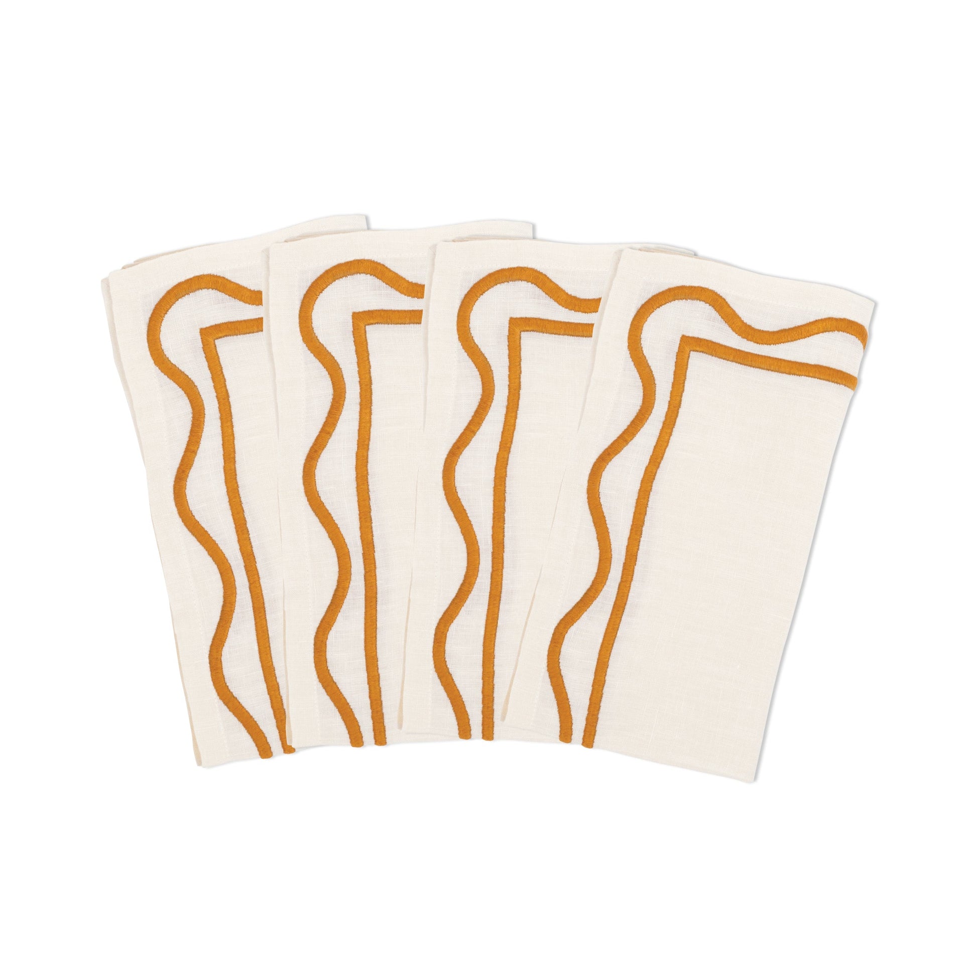 Colorblock Embroidered Linen Napkins in Amber (Set of 4) - Amber